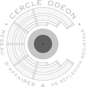 Le Forum du Rotary - Un logo circulaire avec des anneaux concentriques et des motifs de sièges, comportant le texte "Cercle Odéon" en haut et "Réseau d'affaires & de réflexion sociétale" sur les côtés et en bas, parfait pour un retour en images des événements.