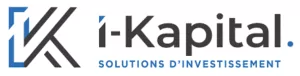 Le Forum du Rotary - Logo pour i-Kapital comprenant un dessin géométrique noir et bleu sur la gauche, avec "i-Kapital" en texte noir gras et "SOLUTIONS D'INVESTISSEMENT" en lettres capitales bleues en dessous-un aperçu en retour en images de notre identité visuelle.