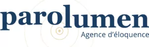 Le Forum du Rotary - Le logo présente le mot "parolumen" en grandes lettres bleu foncé avec empattement et "Agence d'éloquence" en texte bleu plus petit en dessous et à droite, sur un fond blanc avec de légers cercles concentriques de couleur havane pour un effet de retour en images.